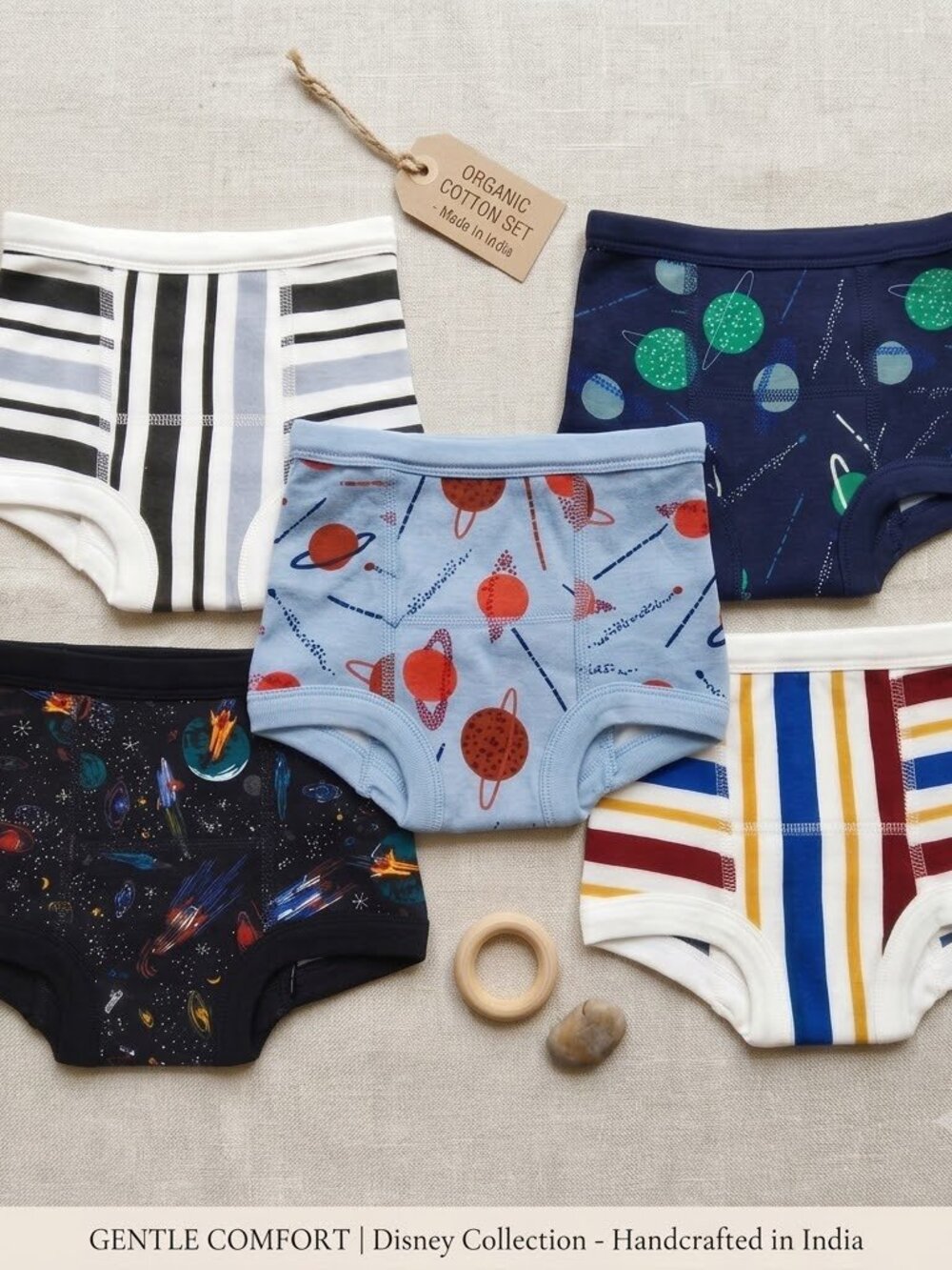 NWT 5-Pack Disney Toddler Boys Organic Cotton Boxer Briefs Space 5 Stripes XS